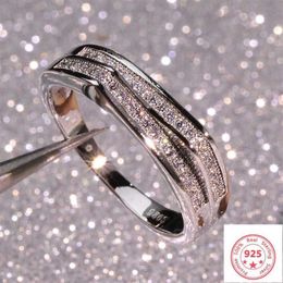 925 Silver Colour Sterling VS1 Diamond Ring for Women 2 Carats Topaz Bizuteria Anillos Gemstone Stamp Silver 925 Jewellery Ring3411