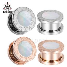 KUBOOZ Stainless Steel White Shell Roman Numerals Ear Plugs Piercing Tunnels Earring Gauges Body Jewelry Stretchers Expanders Whol288r