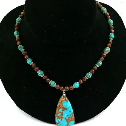 Pendant Necklaces 1pc Trendy Regenerate Turquoise With Bronze 6-8mm Beads Necklace Quadrangle For Woman Man Daily Wearing