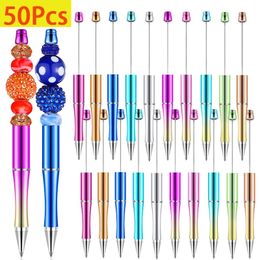 50Pcs Plastic Beadable Pen Bead Black Ink Ballpoint DIY Making Kit Pens for Women Kids Students Office School 10 Colours 231220