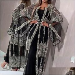 Ethnic Clothing 2021 Abaya Dubai Muslim Dress Luxury High Class Sequins Embroidery Lace Ramadan Kaftan Islam Kimono Women Turkish Eid Dhvfm