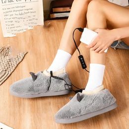 Slippers USB Electric Heating Shoes Plush Electric Heated Foot Warmer Washable Foot Slipper Women Men Comfortable Coral Fleece Socks 231219