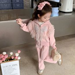 Clothing Sets Girls Designed Pants 2Pcs Clothing Sets Kids Autumn Winter Princess Lace Top and Pants Birthday Clothes 1-10Ys Children Wear 231219