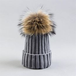 Woman Beanies with Real Fur Pompom Hat Winter Bobble Hat With Fur Pompom Fashion Knit Beanies with Fox Fur Pompom Cap Hat236f