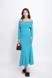 Self Portrait One line Neck Wrap Hip Dress Fishtail Dress 2023 Summer New Open collarbone Style Long Dress