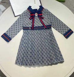 Brand child dresses Ribbon tie decoration baby dress Size 110-160 designer girl skirt Grid letter full print toddler frock Dec10