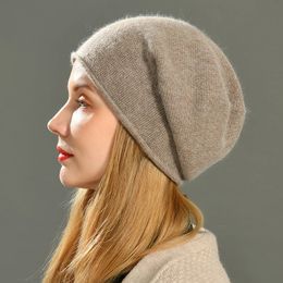 Beanie/Skull Caps Women Slouch Beanies Skullies High Quality Female Solid Cashmere Wool Knit Beanie Hat Girl Winter Warm Bonnet Outdoor 231219