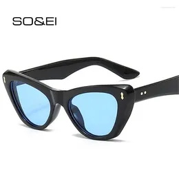 Sunglasses Cat Eye Women Fashion Shades UV400 Retro Rivets Men Dark Green Sun Glasses