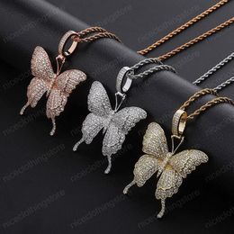 High Quality Hip Hop Necklace Gold Plated Bling CZ Butterfly Pendant Necklace for Men Jewelry Gift258z