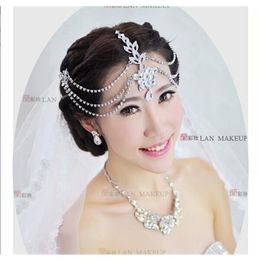 Silver Plated Crystal Indian Hair Accessories Head Jewelry Forehead Pieces Wedding Tiaras Bridal Chain 210701285a