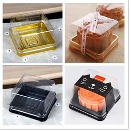 New Arrivals--50pcs25sets 6 8 6 8 4cm Black&Gold Bottom Mini Size Plastic Cake Box Cupcake Container Wedding Favor Boxes Supplies286M