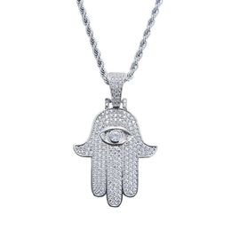Fashion-Hamsa hand pendant necklaces for men women Hand of Fatima diamonds necklace Judea Arab Religious Protector Jewellery real go274u