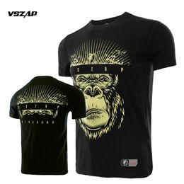 VSZAP King Kong Muay Thai Fitness T-shirt MMA Men's T-shirt Summer Short Round Neck Men's Casual Pure Cotton MMA Sports Shirt Breathable Elastic Short Sleeves