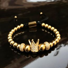 Charm bracelets 6mm golden metal titanium steel beads bracelet bangles Crown Woven jewelry Gift Valentine's Day Holiday Chris275a