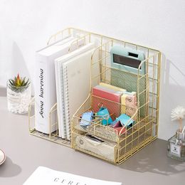 Desktop Storage Box Rose Gold Mesh Metal Office Supplies Accessories with Drawer for Home Makeup Organizer 231220