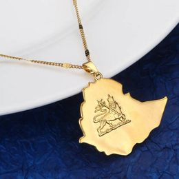 Pendant Necklaces Gold Color Ethiopian Lion Map Pendants Necklace For Women Fashion Chain Jewelry