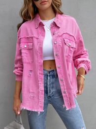 Men's Vests Denim Jacket with Rough Edges and Holes for Women Spring and Autumn Temperament Casual Lapel Jacket Denim Jacket Women 231219