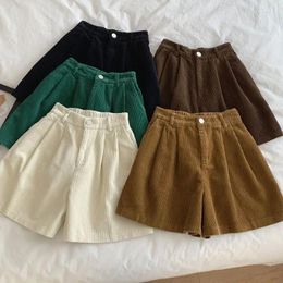 Women's Shorts Vintage Corduroy Summer Casual Elastic High Waist Wide Short Pants Solid All-Match Loose Woman