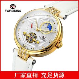 Qifusini New Womens Foreign Trade Tourbillon Hollow Automatic Belt Mechanical Watch One Piece Drop Wristwatches180l