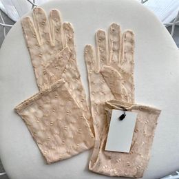 Chic Letter Embroidery Lace Gloves Sunscreen Drive Mittens Women Long Mesh Glove With Gift Box202i