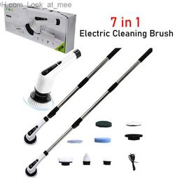 Cleaning Brushes 7in1 Electric Cleaning Brush Window Wall Cleaner Cordless Tub and Tile Scrubber with 8 Replace Brush Heads for Kitchen Bathroom Q231220