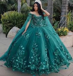 Dark Green Tulle Quinceanera Dresses Ball Gown Prom Evening Birthday Party Dress Lace Up Graduation Gown Off the Shoulder