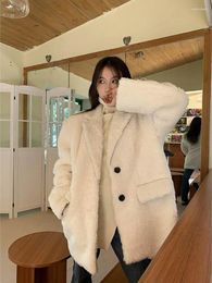 Women's Suits UNXX Woman Blazers Lapel Loose Korean Fashion Chic Jackets Fluffy Thickend Winter Long Sleeve Coats Female Clothes Tops