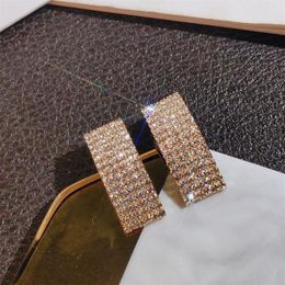 Stud 14K Yellow Gold Diamond Earrings For Women Square Rock Pary Office Club Luxury Fashion Fine Jewelry242S