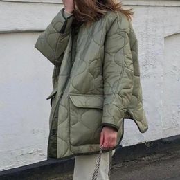 Women's Trench Coats Quilted Jacket Thickened Puffer Round Neck All-match Useful Button-down Slit Outwear