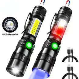 New Portable Lanterns New Product USB Rechargeable Flashlight Ultraviolet Red Light Purple Light Bright Waterproof 7 Functions COB Tactical Flashlight