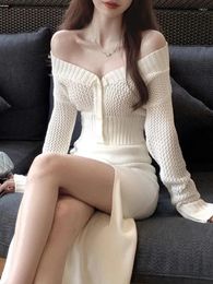 Skirts Elegant Knitted Skirt Women Streetwear Korean Fashion Split Slim Midi Solid Vintage Sweet 2023 Autumn Winter