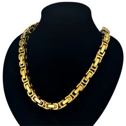 Hip Hop Byzantine Box Chain Set Golden Color Solid 14k Yellow Gold Jewelry Sets For Men/Women 2024 Hot Sale RU Necklace Bracelet