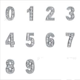 Rhinestones Silver Plated number 0-9 Alloy Floating Charms Fit For Glass Locket DIY Jewelrys 100PCS lot2155