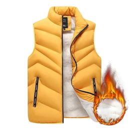 2023 in Fleeced Clothing Men Vest Zip Warm Winter Thick Autumn Sleeveness Jackets Male Orange Black Waistcoat Large Size Big 231020