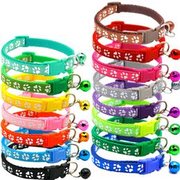 Dog Puppy Cat Collar Breakaway Adjustable Cats Collars with Bell Paw Charms pet decor supplies