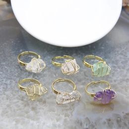 Cluster Rings 5pcs/lot Rough Quartz Stone Wholesales Raw Crystal Brass Wire-wrapped Adjustable Healing Gems Geode Wedding