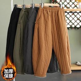 Women's Pants High Waisted Cotton Trousers Thickened Winter Oversized Striped Small Foot Lantern Casual Warm Bottoming Z4338
