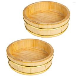 Dinnerware Sets 2 Pcs Wood Tray Sushi Bucket Serving Mixing Bowls Rice Tub Sashimi Making Gadget Cuisine Storage Container