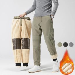 Men's Pants Winter Thick Fleece Liner Graphene Fabric Knee Warm Straight Casual Plush Thermal Trousers Male 2023