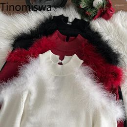 Women's Sweaters Tinomiswa High Street Fashion Pullovers Women Feathers Patchwork Solid Colour Knitted Female Slim Fit Inside Pull Femme