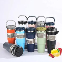 Tumblers In Stock 30oz Car Tumbler Stainless Steel Vacuum Insulated Coffee Cup with Handle Lids(WITH LOGO) Car Mugs