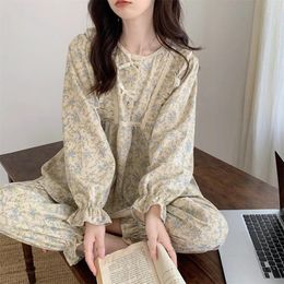 Women's Sleepwear Cotton Home Suit For Woman Pyjama Clothing Female Autumn Two-Piece Ladies Nightie Long Sleeve Homewear
