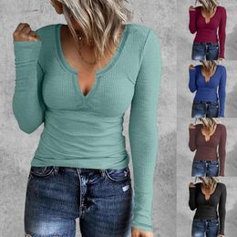 Women's Blouses Autumn Winter Solid Colour Bottoming Shirt Fashion Ladies Long Sleeve Slim Tops And Sexy V Neck Clothing For Women 2024