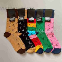 Socks & Hosiery designer Internet celebrity letter rainbow Colour matching trendy socks medium tube cotton green high-quality casual personality for men and women S1