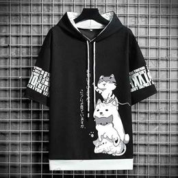 Men's Hoodies Sweatshirts Japan Fashion Men's Hoodies Summer Men Clothing Cartoon Short Sleeve Sweatshirts Men Casual Harajuku Streetwear Print Hooded Top T231220