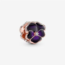 100% 925 Sterling Silver Deep Purple Pansy Flower Charms Fit Original European Charm Bracelet Fashion Jewellery Accessories231Q