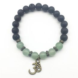 SN1311 Trendy Men's Green Aventurine Bracelet Natural Lava Stone Bracelet Balance Ohm Charm Bracelet Jewellery Whole242A