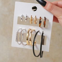 Hoop Earrings 6Pcs/Set Retro Sexy Leopard Print For Women Lady Temperament Geometric C-Shaped Stud Personality Jewellery