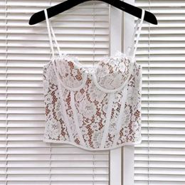 Women's Tanks French Vintage Embroidery Lace Sexy Slim Camisole Women Backless Cropped Top Female Bustier Bra Tank Tops Y4637