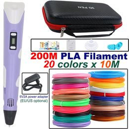 3D Printing Pen for Children with LCD Display Power Adapter Suitcase PLA Filament Christmas Birthday Gift Kids 231219